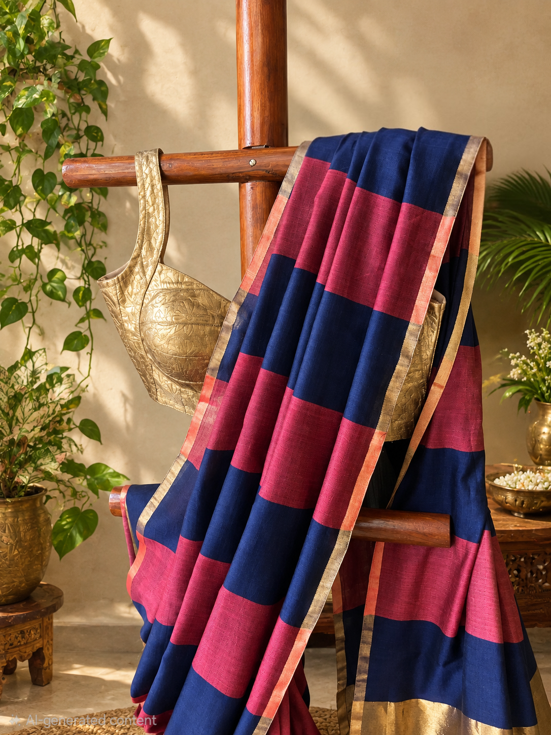 Pink Noir- Striped Maheshwari