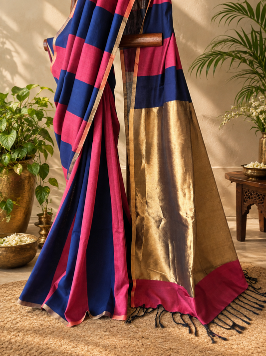 Pink Noir- Striped Maheshwari