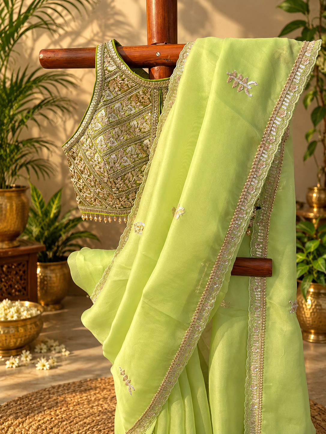 Apple Martini - Pure Organza Handwork Saree