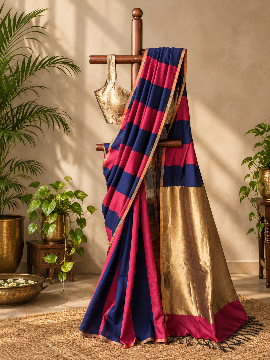 Pink Noir- Striped Maheshwari