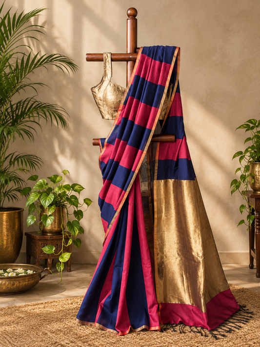 Pink Noir- Striped Maheshwari