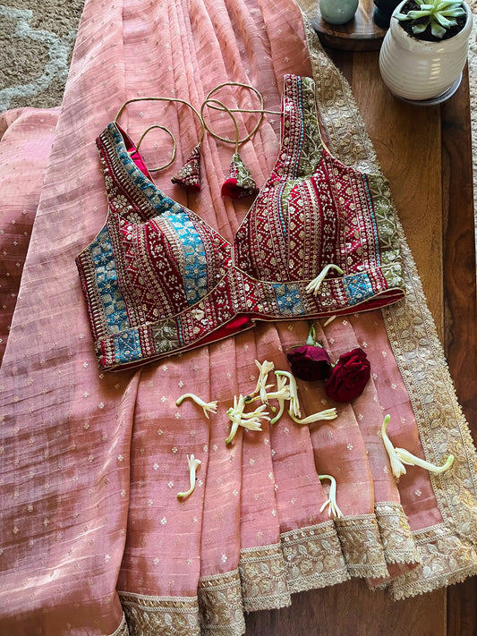 Gulkaari- Dusty Rosè Crushed Tissue saree