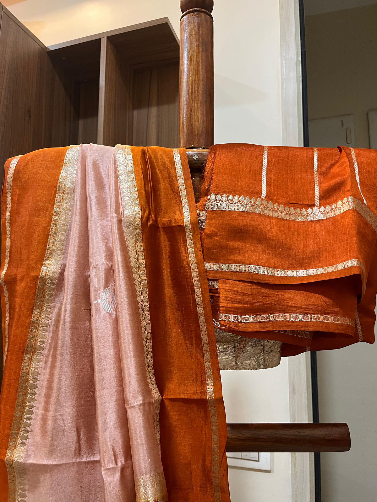 Peachy Rust - Pure Kora Organza Handloom Saree