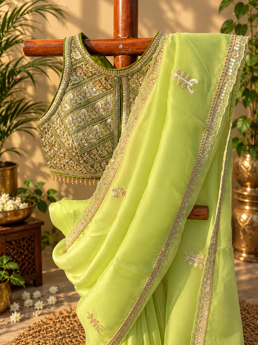 Apple Martini - Pure Organza Handwork Saree