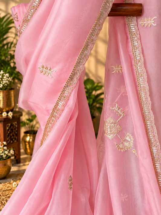 Pink Martini- Pure Organza Handwork saree